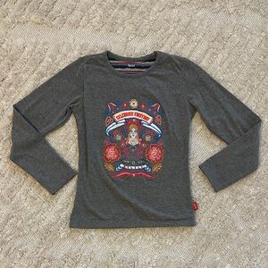 Oilily Gray Long Sleeve Tee with Colorful embroidered Graphic